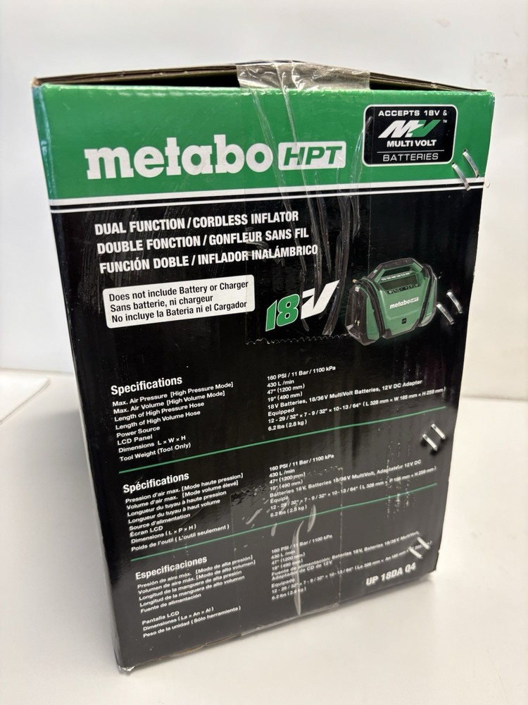 Metabo HPT UP18DAQ4M MultiVolt 18V Dual Function Li-Ion Cordless Inflator BT