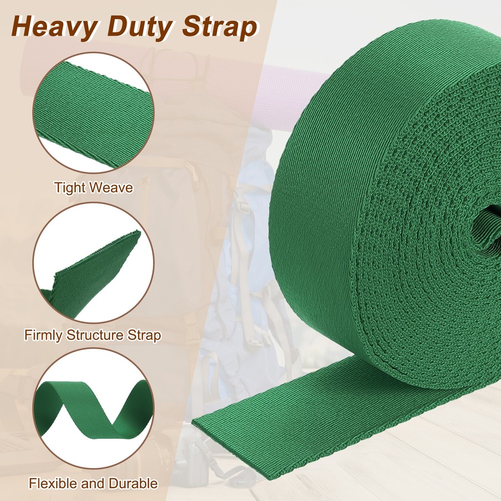 5 Yards Nylon Webbing Strap, 1 3/8-inch Bag Flat Webbing Straps, Deep Green