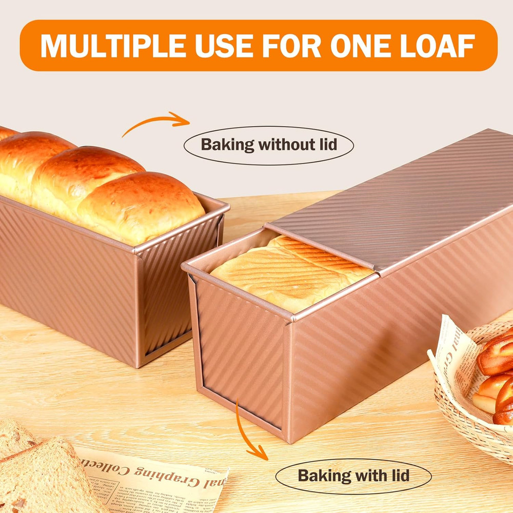 2.2LB Pullman Loaf Pan with Lid, Toast Mold Nonstick Bread Pan Bakeware, Commerc