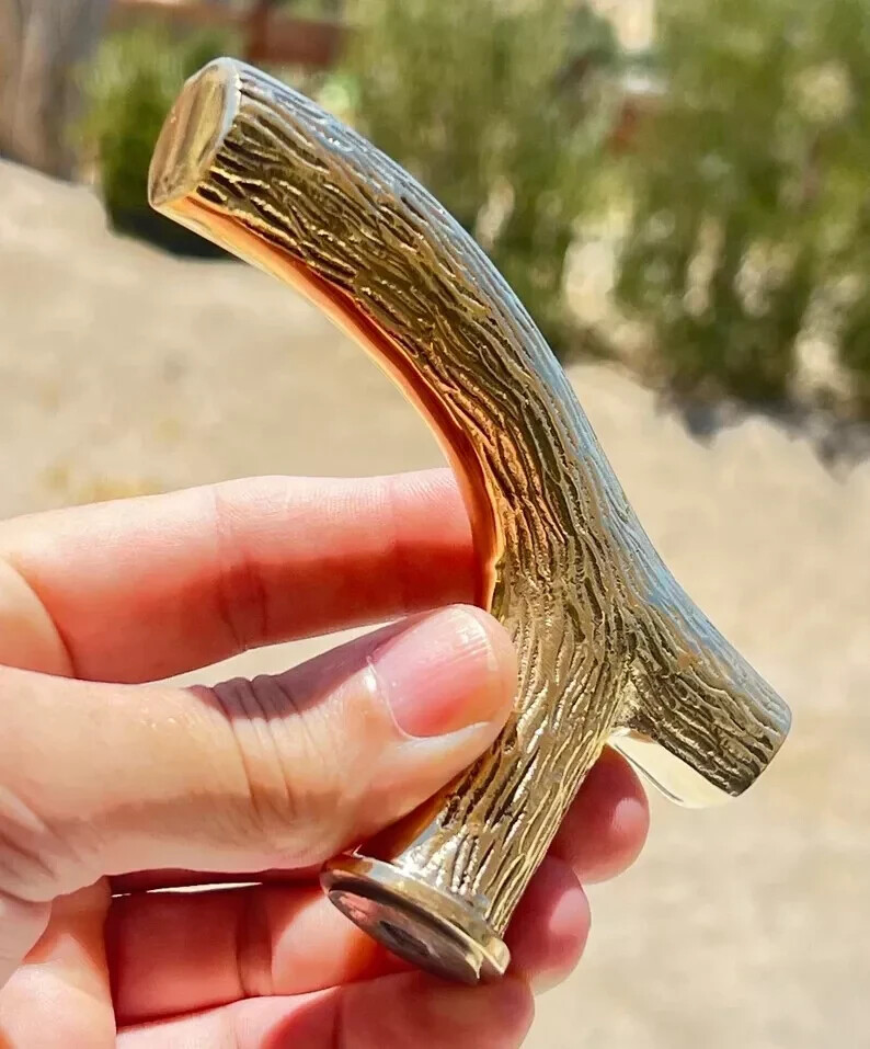 Golden Handmade Branch Shaped Brass Walking Stick Handle