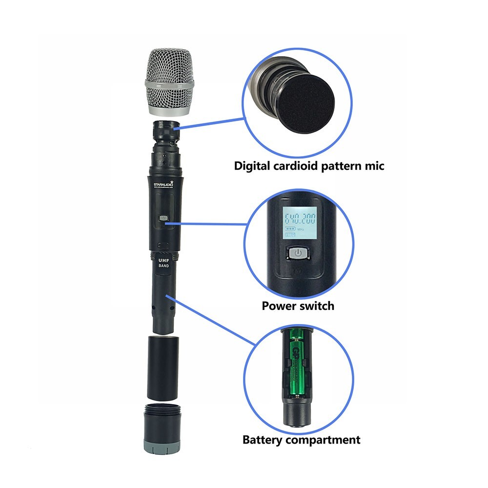 Wireless Microphones System Dynamic 2Channel Handheld Mic Karaoke UHF Microphone