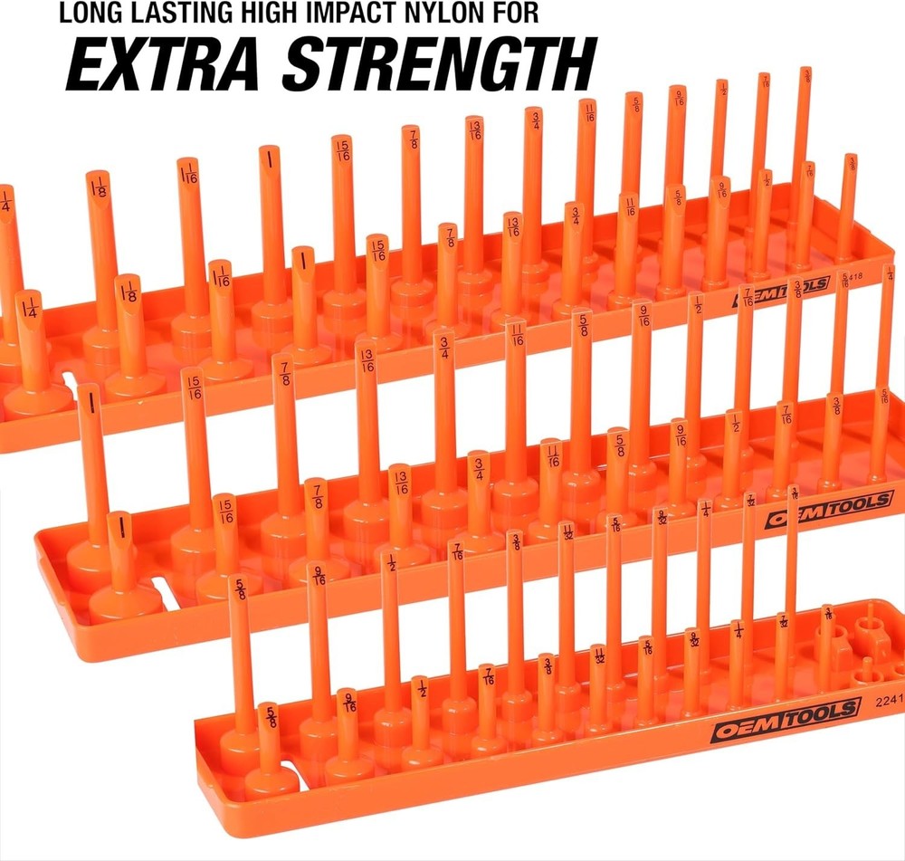 22418 Deluxe 6-Piece Socket Organizer Set - Tool Box Essential in Orange/Black