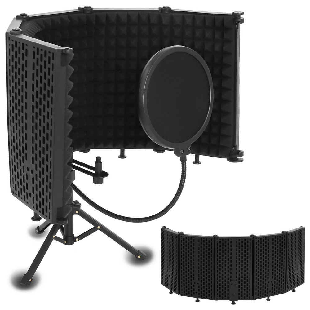 Adjustable Microphone Isolation Shield - Portable Reflection Filter with Tripod