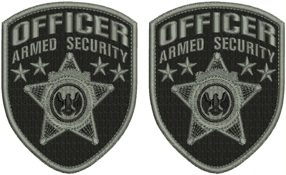 OFFICER ARMED SECURITY 2 EMB PATCH SHOULDER 4.5X3.75'' HOOK ON BACK GREY BLACK