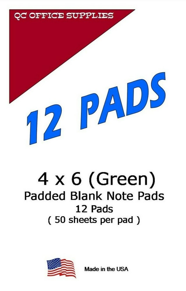4' x 6' Green Note/Memo Pads - 12 Pads - 50 Sheets Per Pad