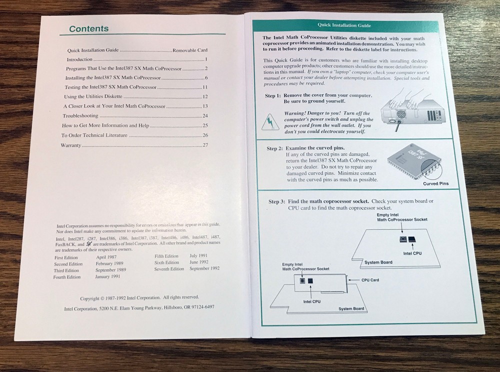 Intel 387™ SX Math CoProcessor User's Guide 1992 Vintage
