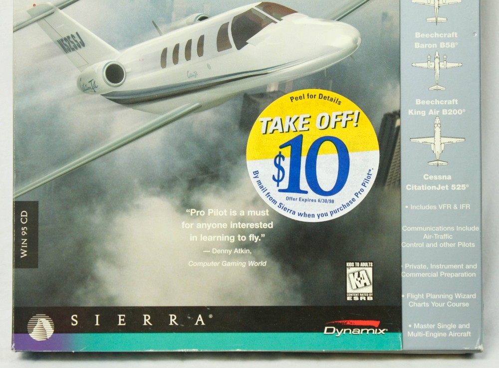 Sierra Pro Pilot Flight Simulator Windows CD PC Game 1997 With Box
