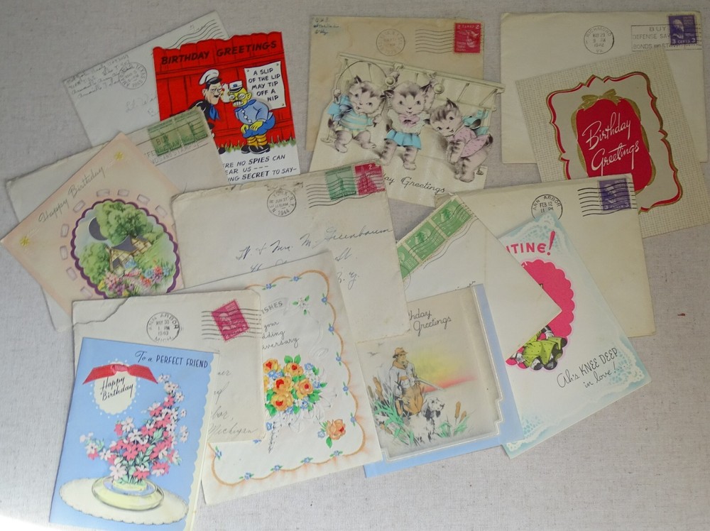 WWII Era Greeting Cards in Original Mailing Envelopes