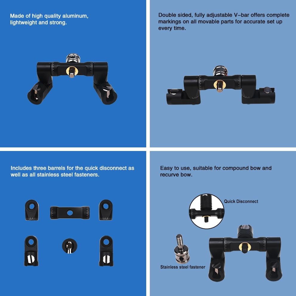 Perogen Archery Bow Stabilizer Double Side Adjustable V-Bar Mount Quick Disco...