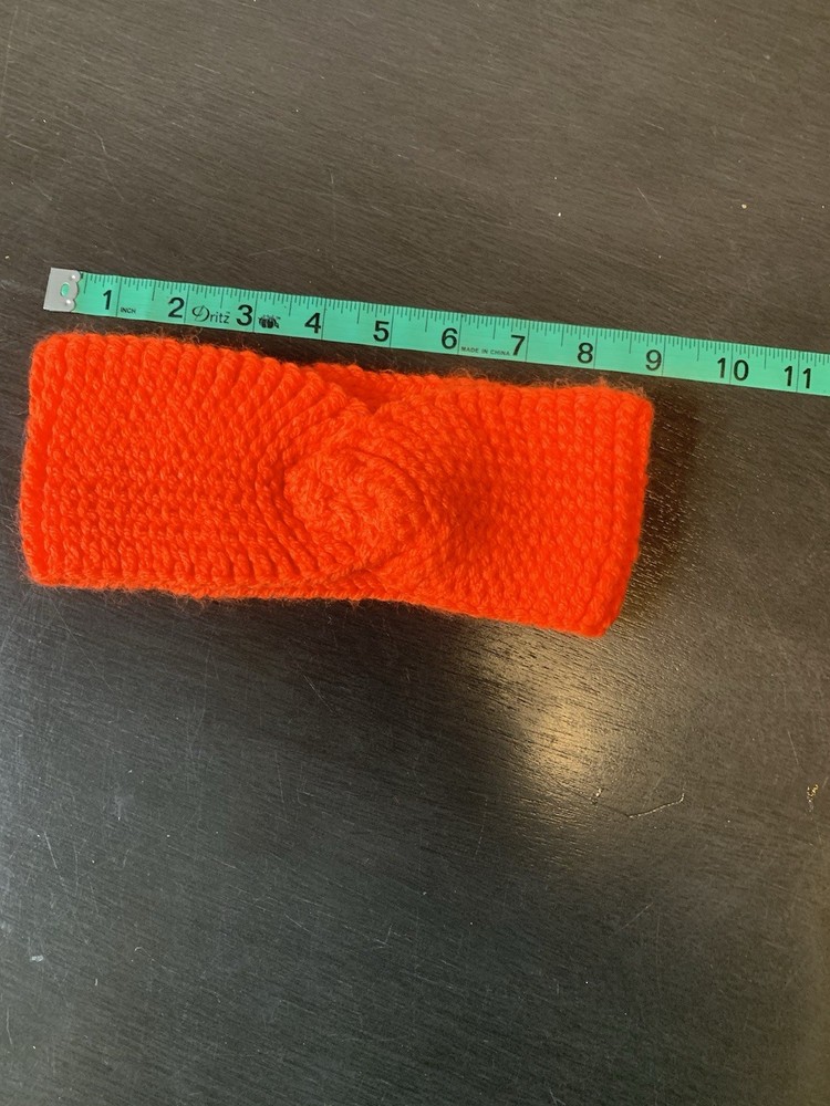 Hand Knit Red Small Headband With Decorative Twist Knot