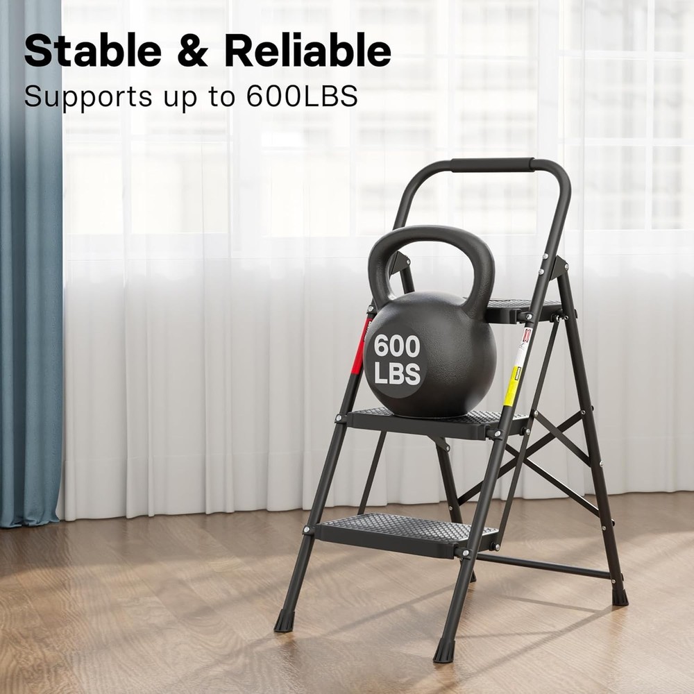 Non-Slip 3-Step Stool, 600lbs Capacity