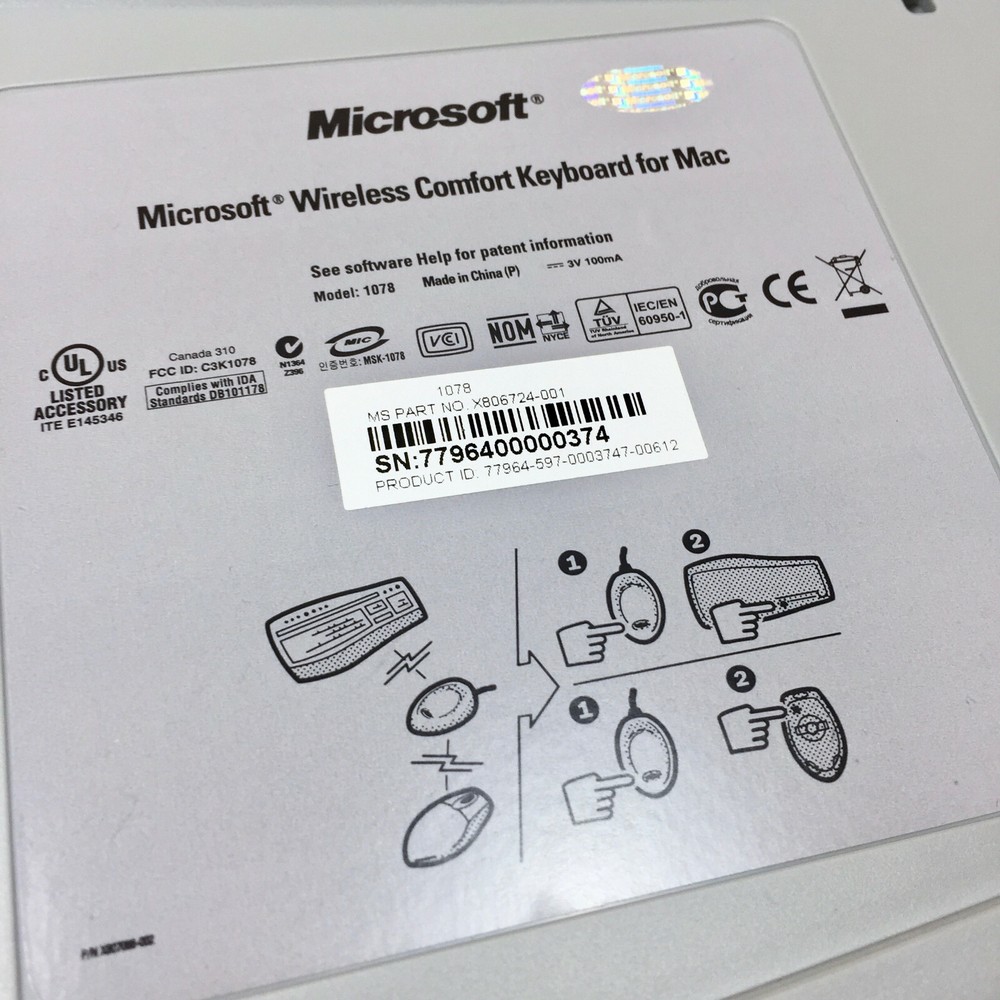 Microsoft Wireless Laser Desktop Ergonomic Curve Keyboard & Mouse 6000, Mac