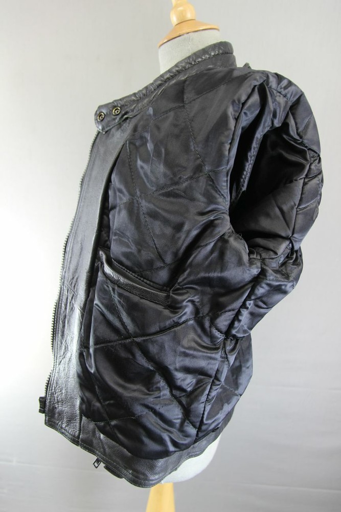 CLASSIC BLACK DYNAMIC LEATHERS COWHIDE BIKER JACKET: SIZE 12