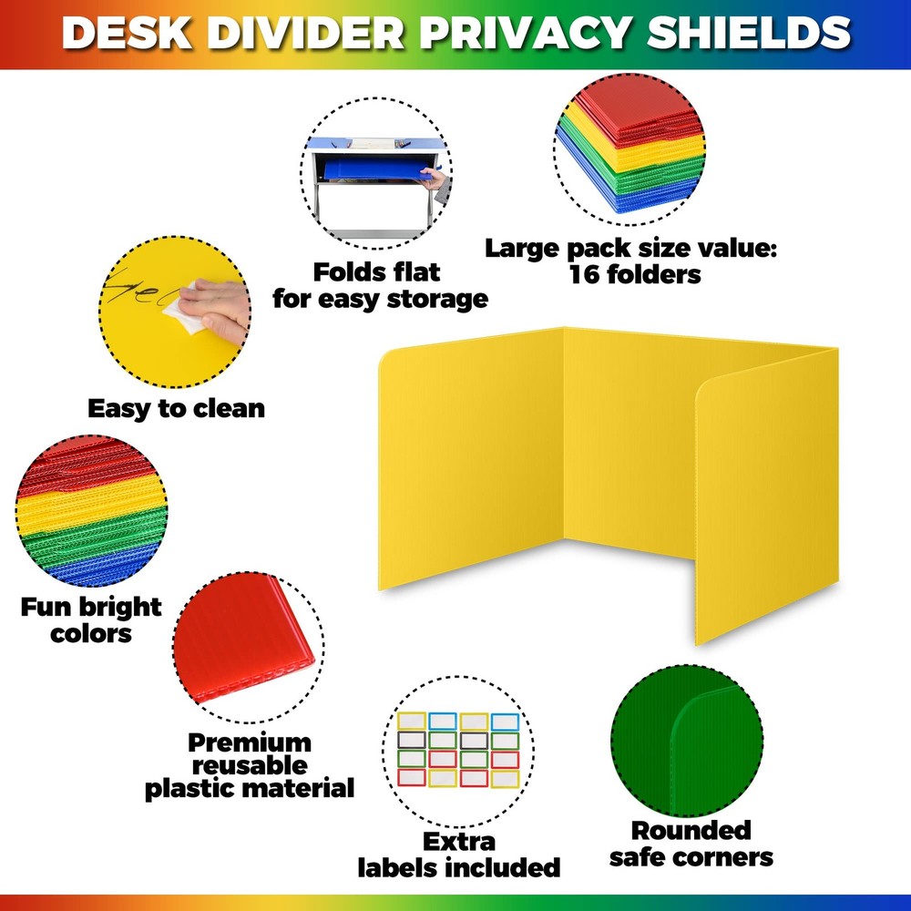 16-Pack Desk Dividers for Students - Durable & Waterproof Plastic Study Carre...