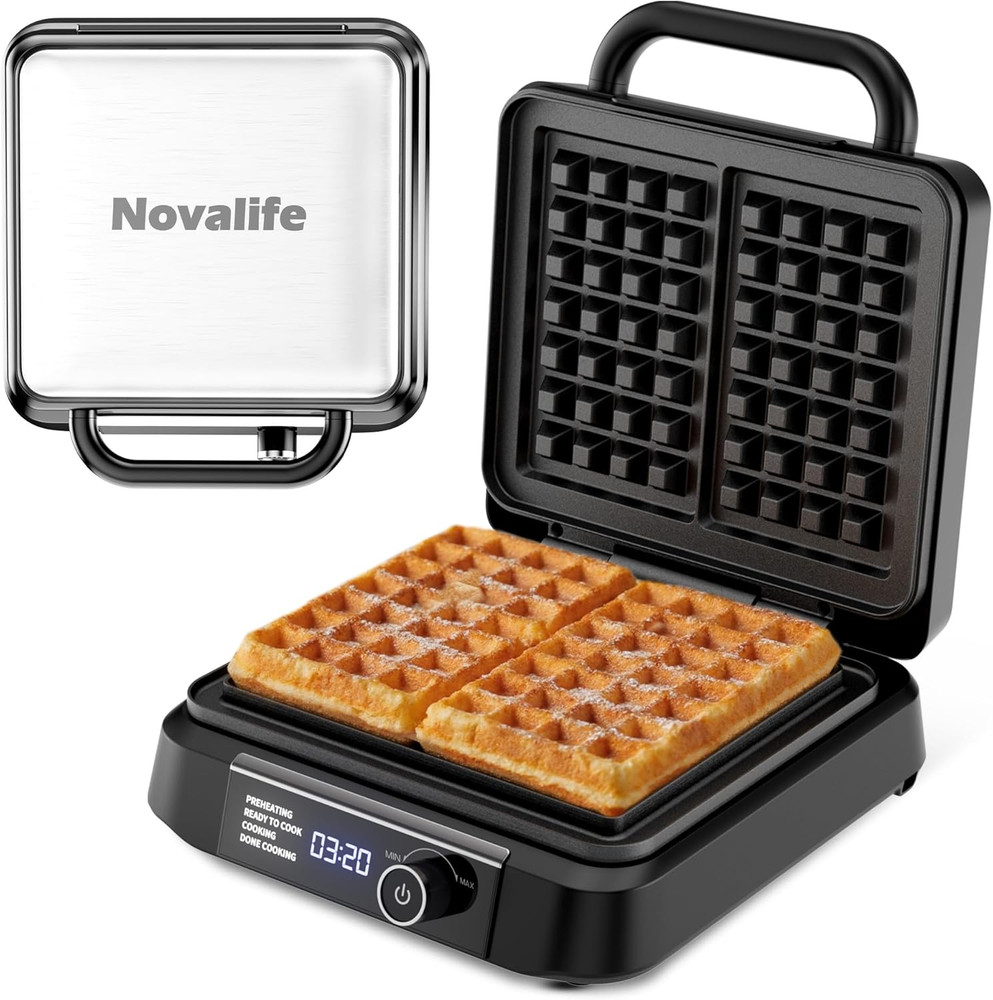 Waffle Maker, 1200W Belgian Waffle Maker, Dual Rectangular Thick Waffle Iron, 7-