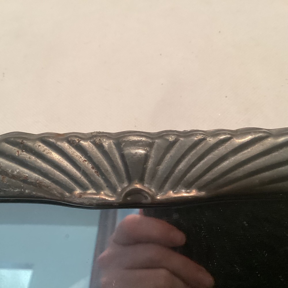 Vintage Silver Plated Table Top Square Footed Mirror