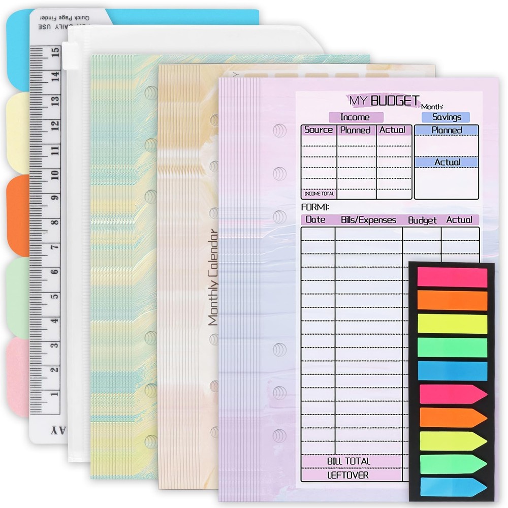A6 Binder Planner Inserts, Monthly Weekly Refills Budget A6, Colored