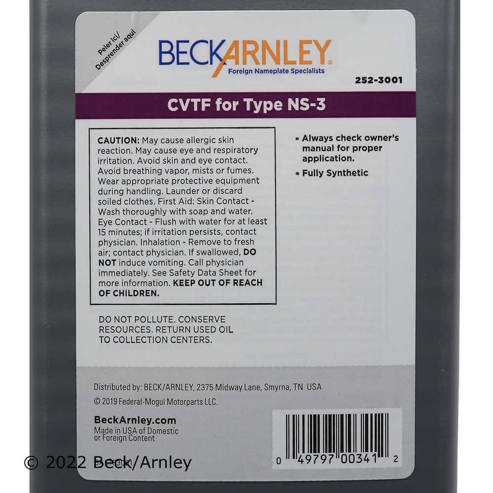 Automatic Continuously Variable Transmission (CVT) Fluid-Fluid Beck/Arnley