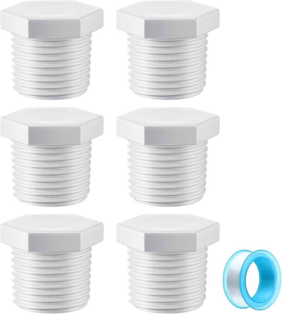 6 Pieces RV Hot Water Heater Drain Plug with Tape, 1/2 Inch NPT Drain Plug Wh...