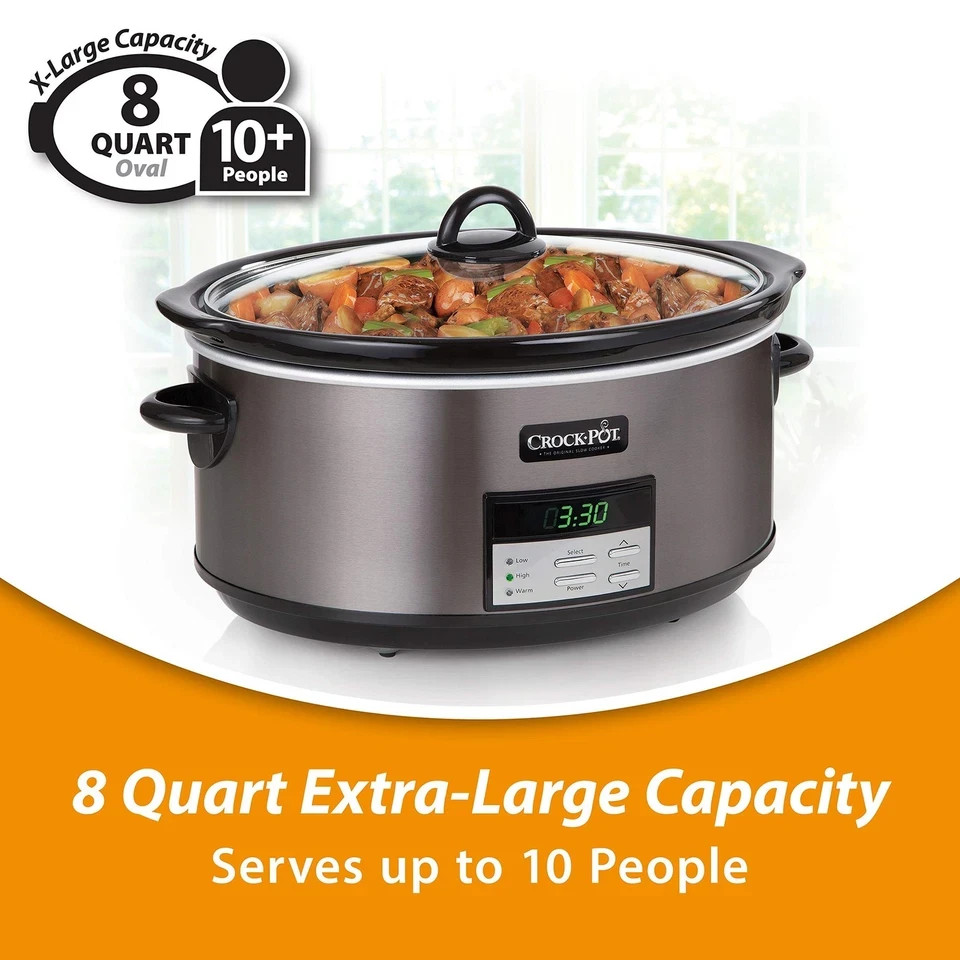 Crock-Pot Large 8-Quart Programmable Slow Cooker with Auto Warm Setting Black...