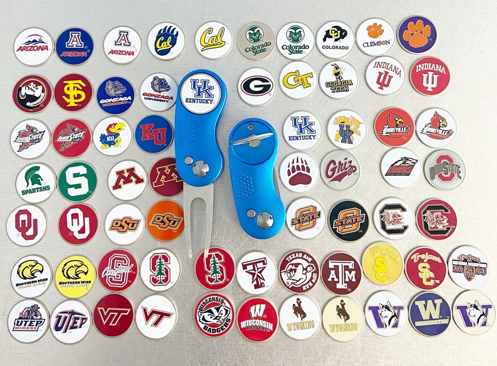 NCAA Switchblade GOLF DIVOT REPAIR TOOL BLUE + Ballmark VIRGINIA TECH White