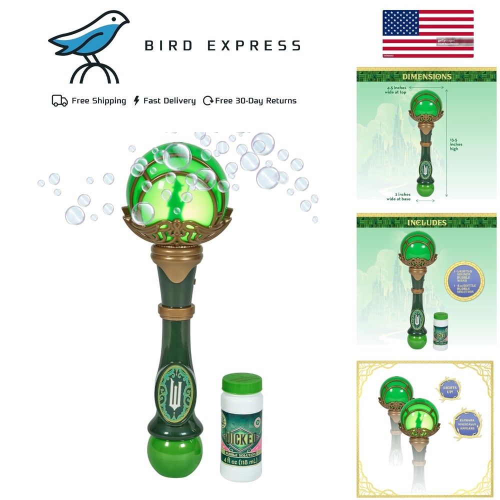 Wicked Elphaba Light and Sound Musical Bubble Wand, Includes Bubble Solution