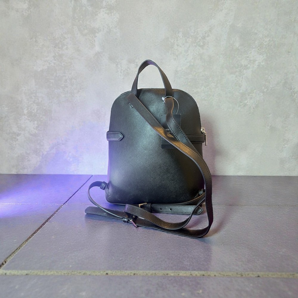 Kate Spade Staci Medium Dome Backpack Black Saffiano Leather KG021