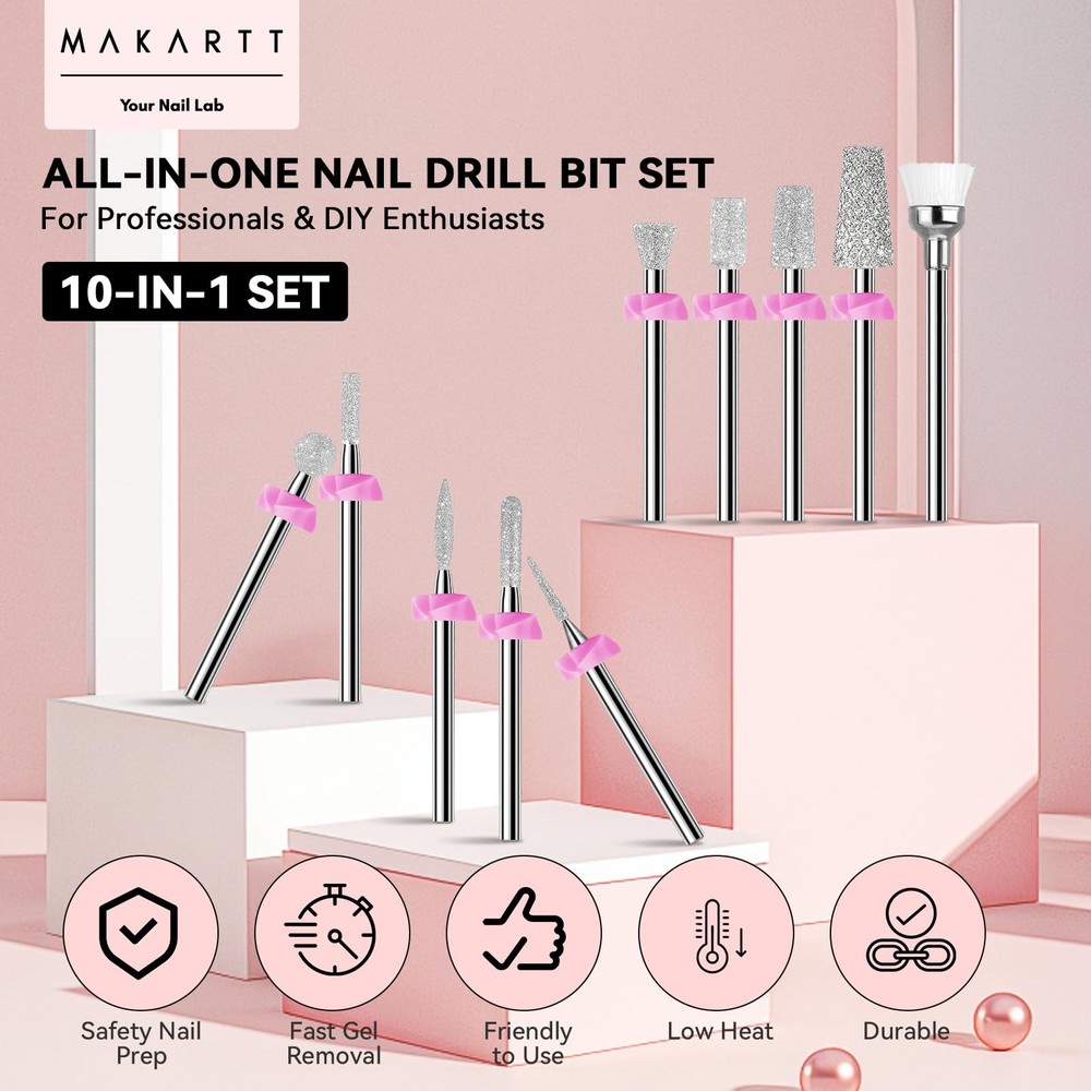Makartt Nail Drill Bits:10Pcs Dimond Sanding Bit Sets for Drill...