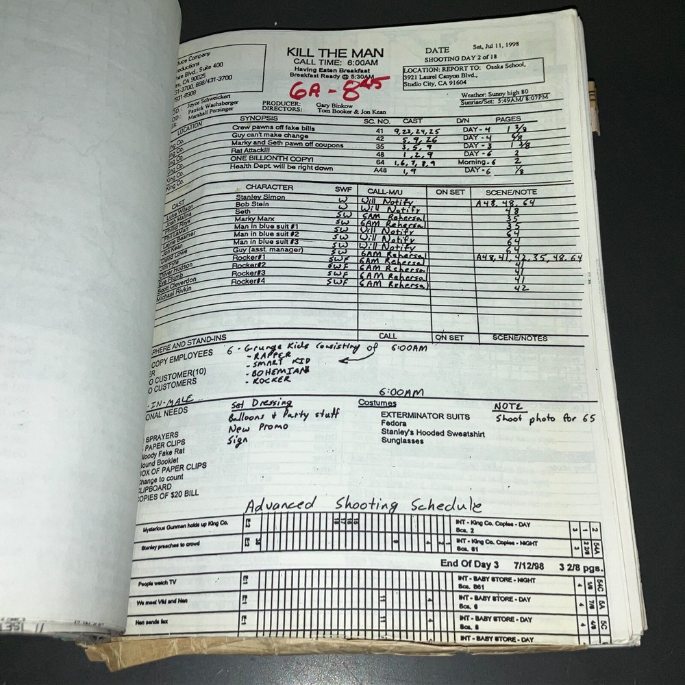 KILL THE MAN (7/10/98) Sound Mixer Prod. Final Draft w/Notes + COA!