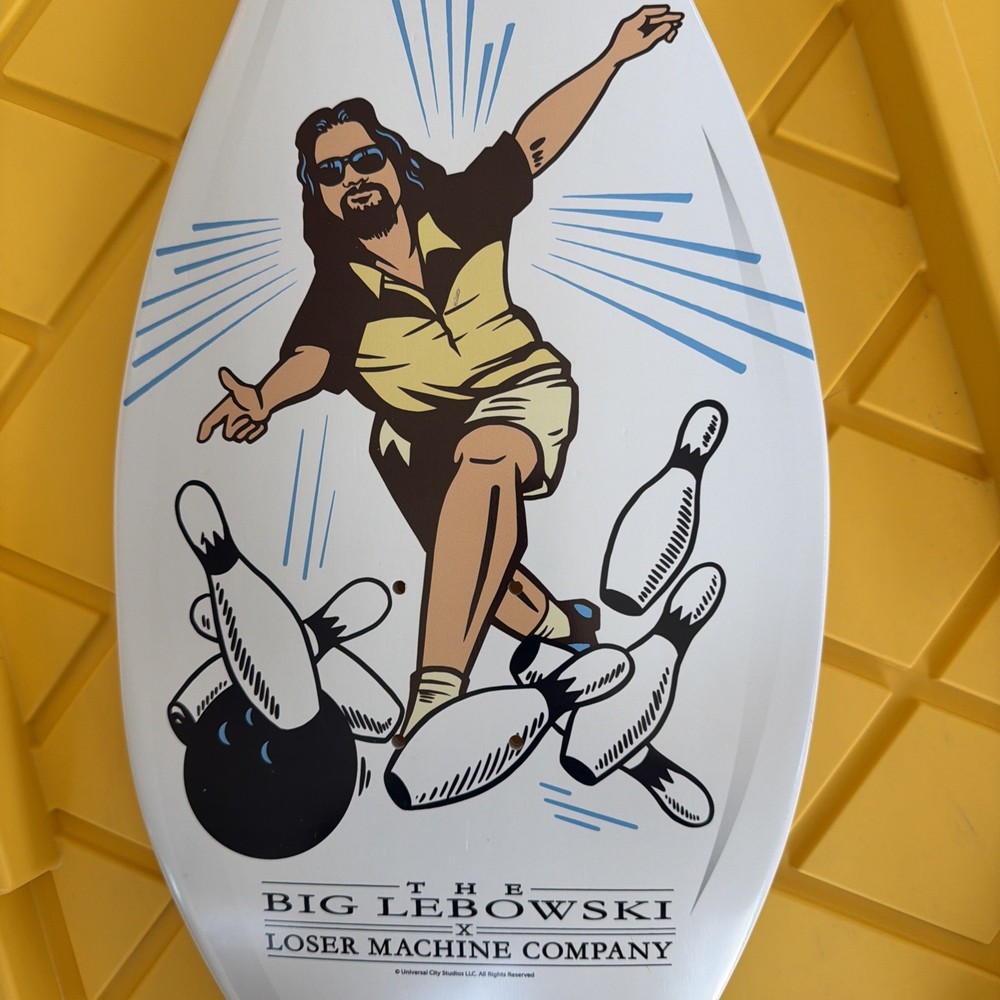 LOSER MACHINE X BIG LEBOWSKI "THROWING ROCKS" SKATEBOARD DECK BOWLING PIN SHAPE