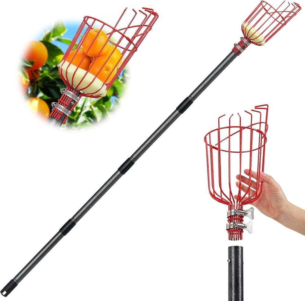 Fruit Picker, Picker Pole with Basket Extendable Long Handle, 13FT, Red