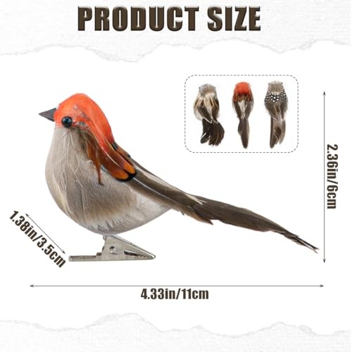 3 Pcs Artificial Sparrow Birds with Clip, Multi-colored, Solid Color, Chrome