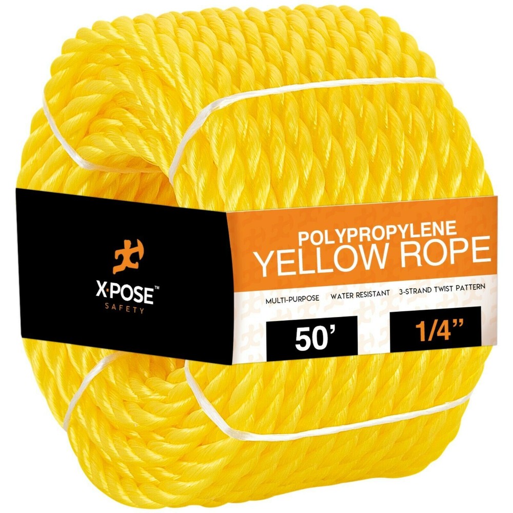 50 ft Twisted Polypropylene Rope - 1/4" - Yellow Floating Poly Pro Cord