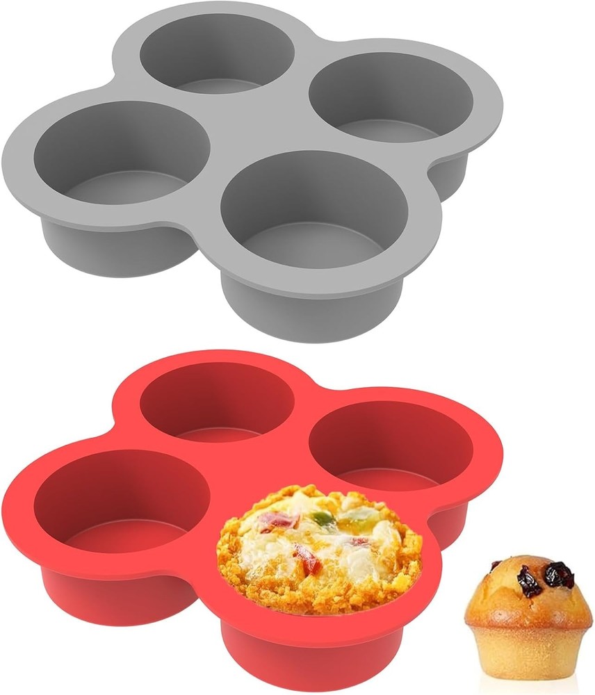 4 Cup Silicone Egg Bite Molds - Red & Gray Nonstick Baking Essentials