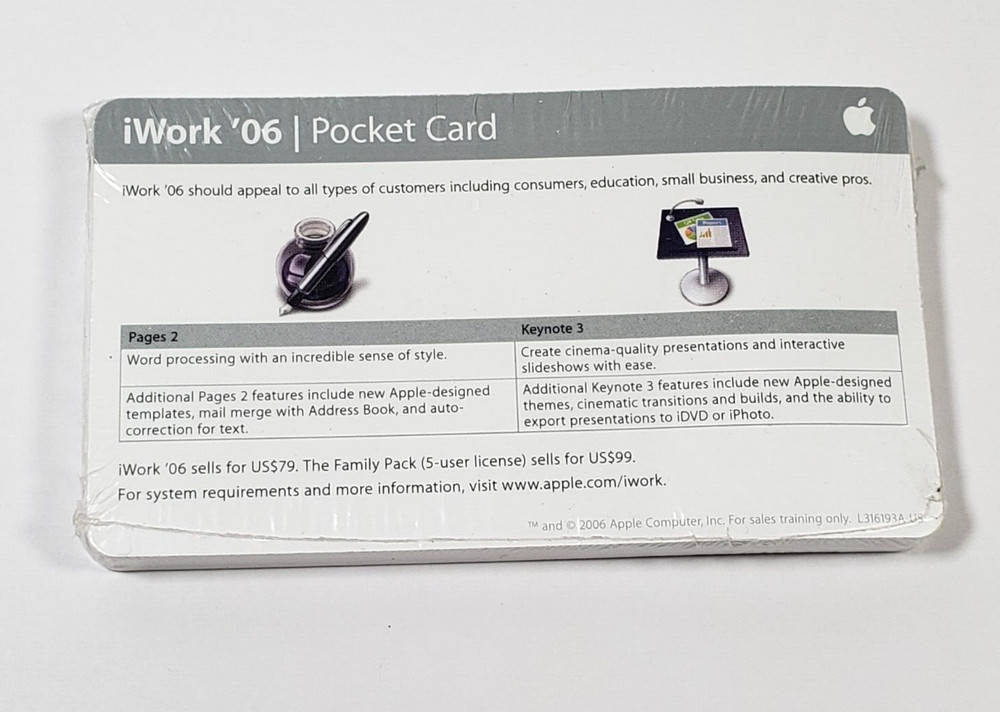 Sealed Bundle 2006 Apple Computer iWork '06 Pocket Card Sales Training Only