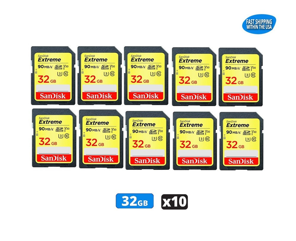 32GB Sandisk Extreme SD Memory cards for Camera/Trail Camera/Computers (10 Pack)