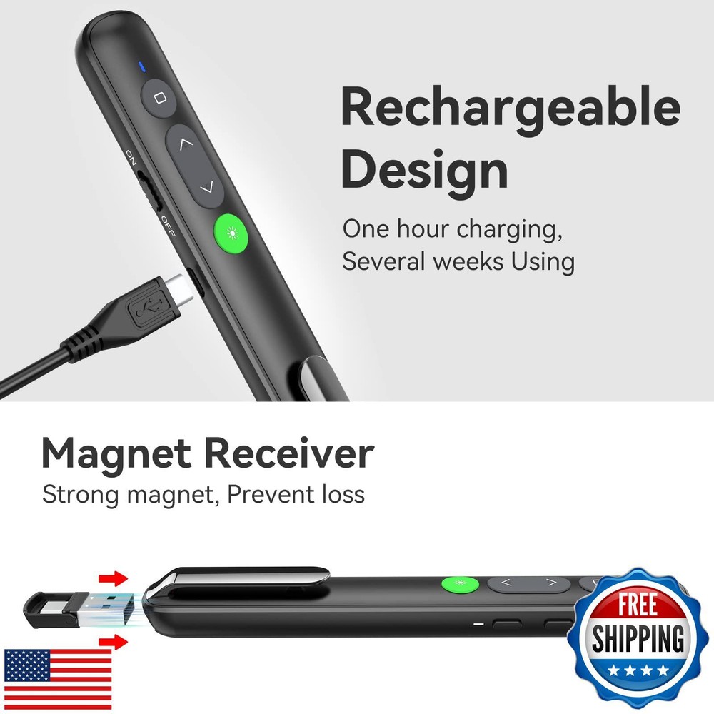 Rechargeable Presentation Clicker with Laser Pointer for Powerpoint Presentat