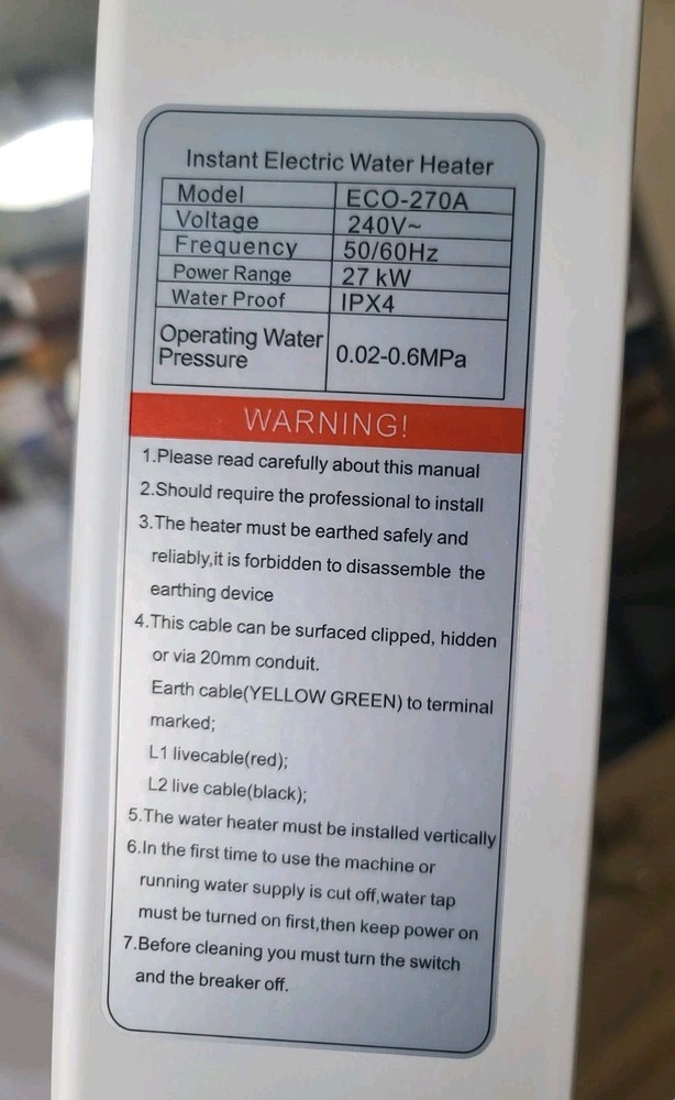 Tankless Water Heater 27kw Instant On Demand Whole Home Commercial ECO-270A