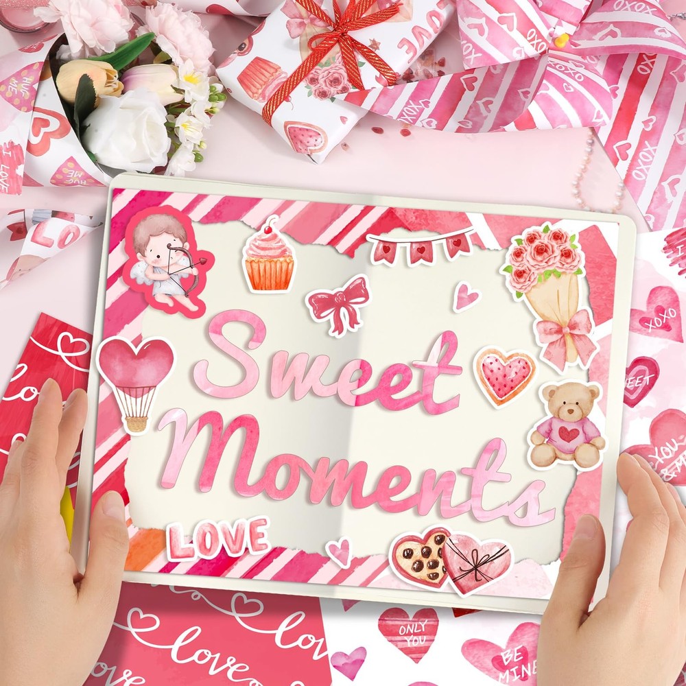 24 Sheets Valentine Scrapbook Paper, Double Sided Valentine’s Day Patterned P...