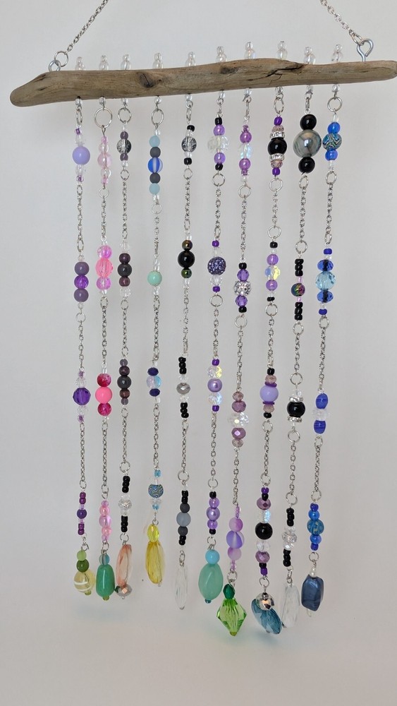 Handmade Natural Driftwood Beaded Suncatcher Boho Decor