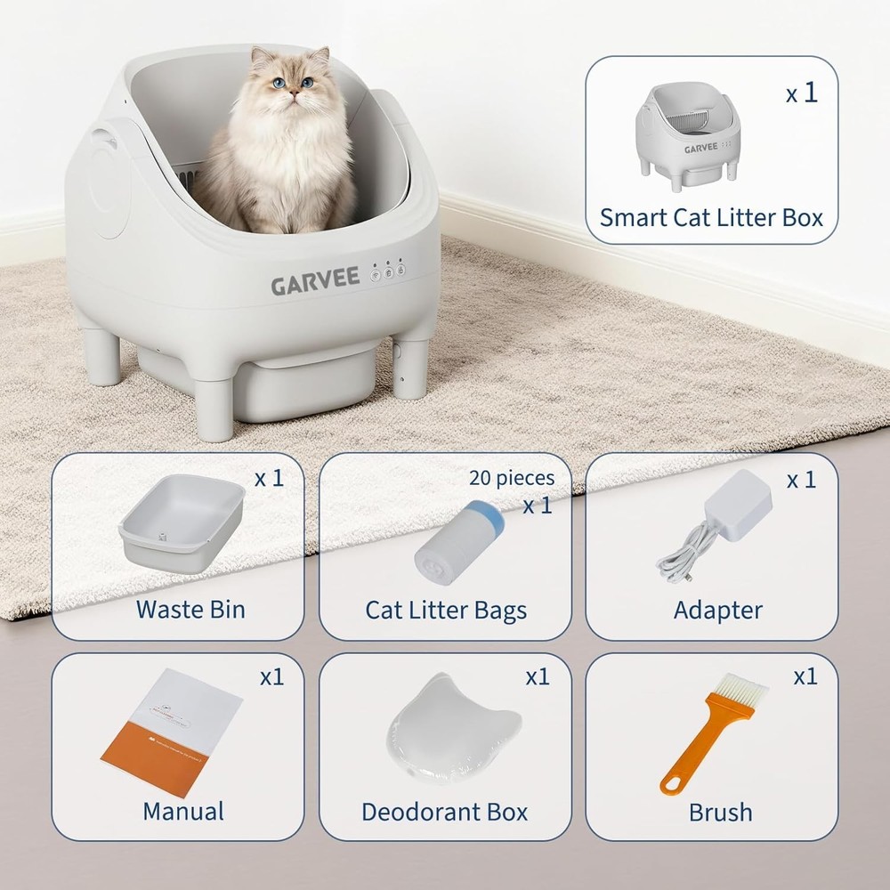 Automatic Self-Cleaning Cat Litter Box, App Control, Open Top, Odor Control