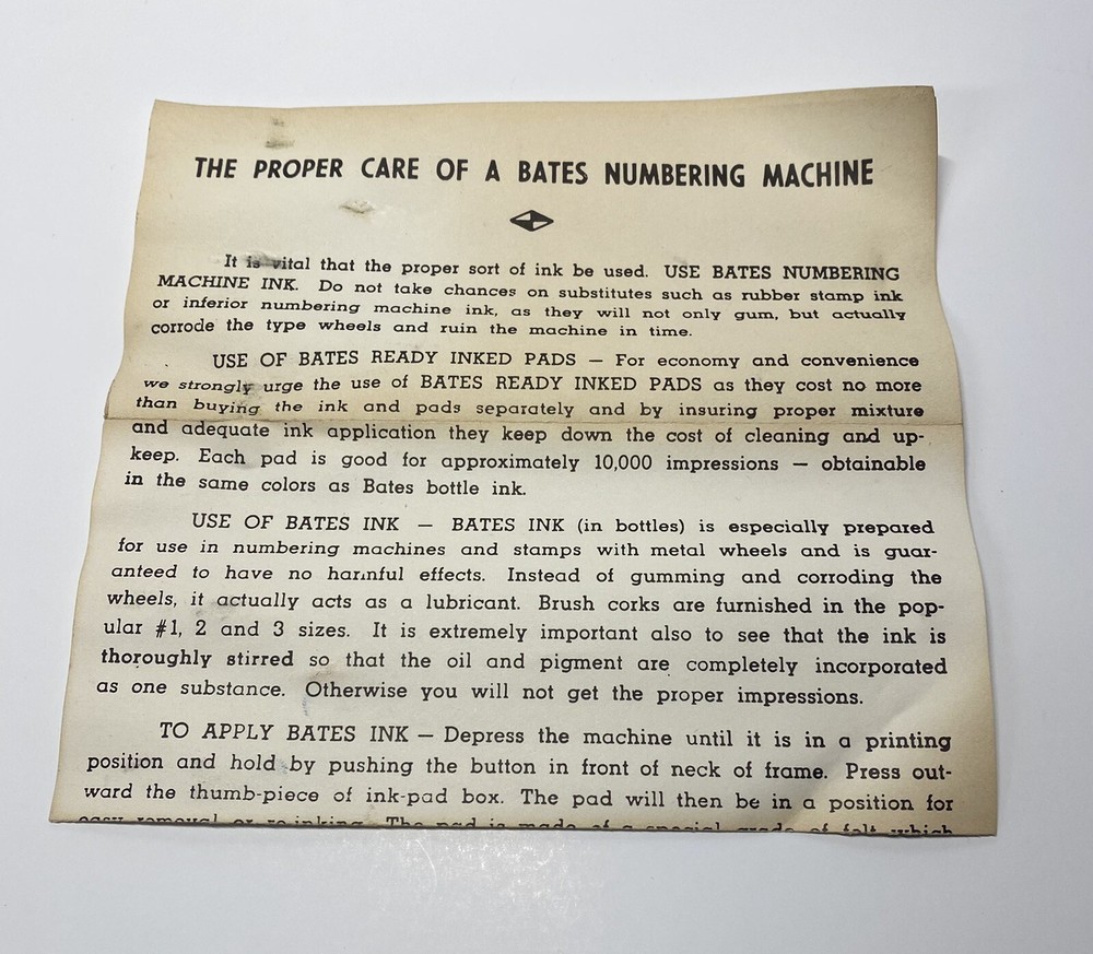Bates Numbering Machine Vintage 6 Wheel 4 Movement Original Box With Inst.