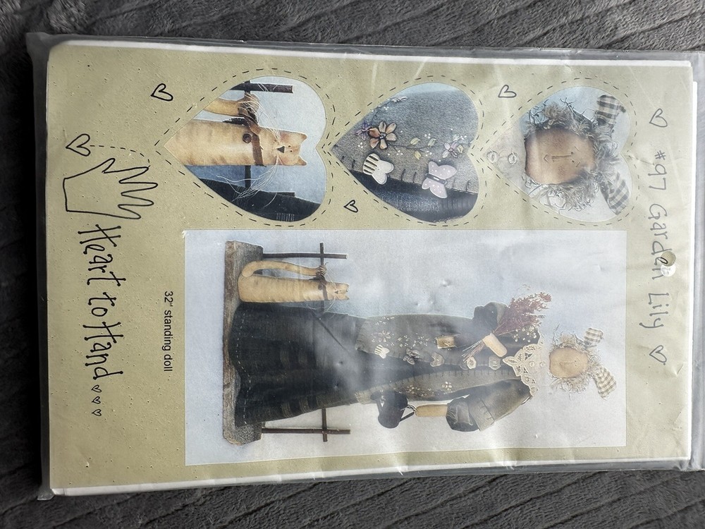 Doll Cat Sewing Pattern Prim Fabric Buttons Wood Gardening