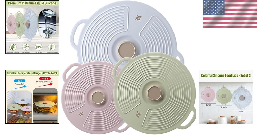 Microwave & Dishwasher Safe Silicone Lids - 3 Pack for All Kitchen Needs