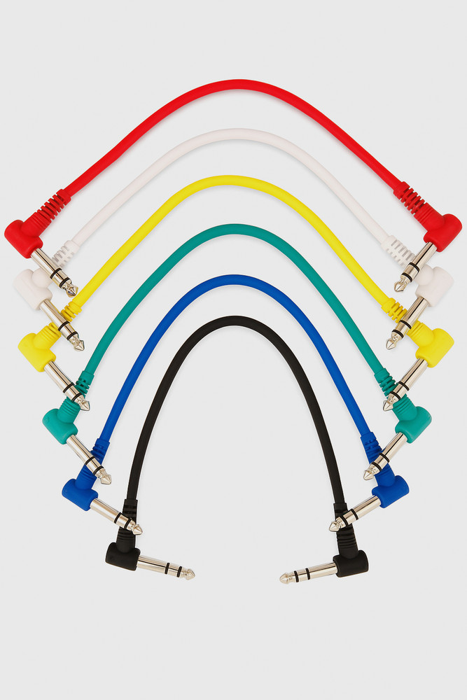 6-Pack Multi Colored 1/4" 90° Elbow TRS 1-4 Ft Patch Cables for Guitar Pedals NW