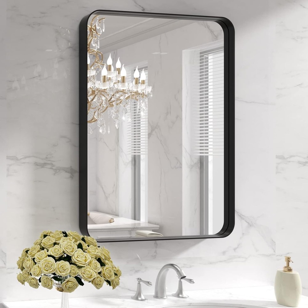 Stylish Rounded Rectangle Matte Black Mirror - Anti-Rust & Shatterproof Design