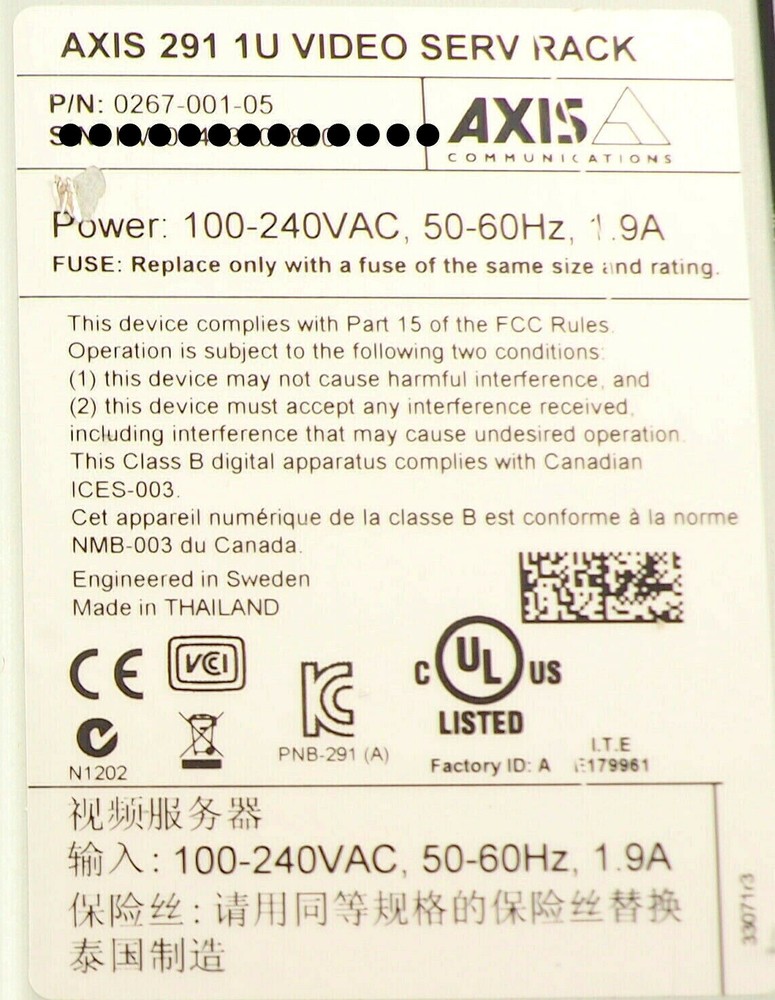 Axis 291 1U Video Server Rack Q7406 Video Encoder Blade-0267-001-05