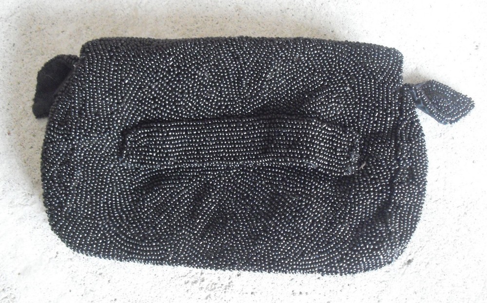 Vintage Small Black Beaded Handbag Purse