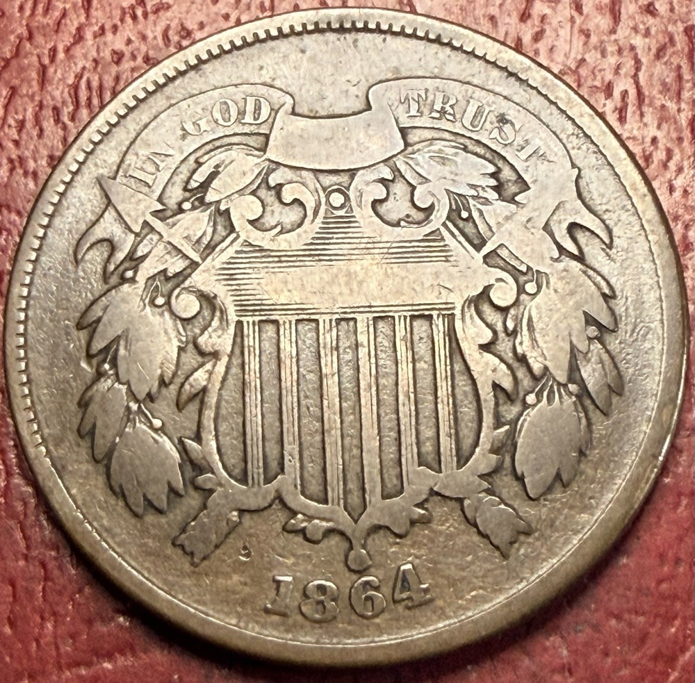 1864 Two Cent Piece. Better Grade. Free Shipping