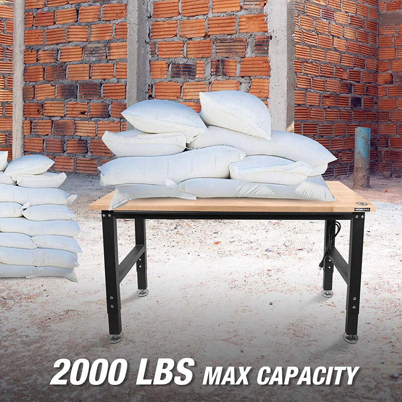 WORKPRO 4FT Heavy Duty Adjustable Workbench Rubber Wood Workstation Worktable US